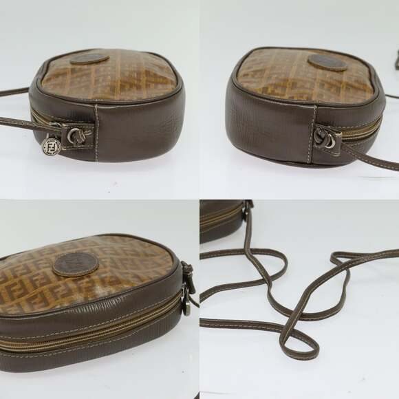 FENDI Zucchino Canvas Shoulder Bag Pvc Dark Brown - Picture 11 of 12